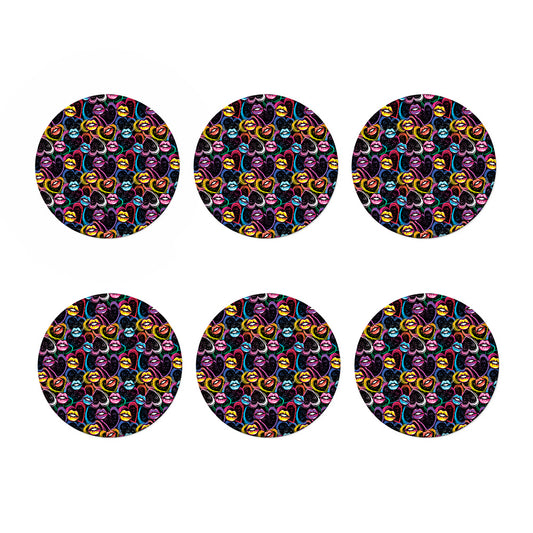 Funky Kiss Lips Pattern Print Coaster Set