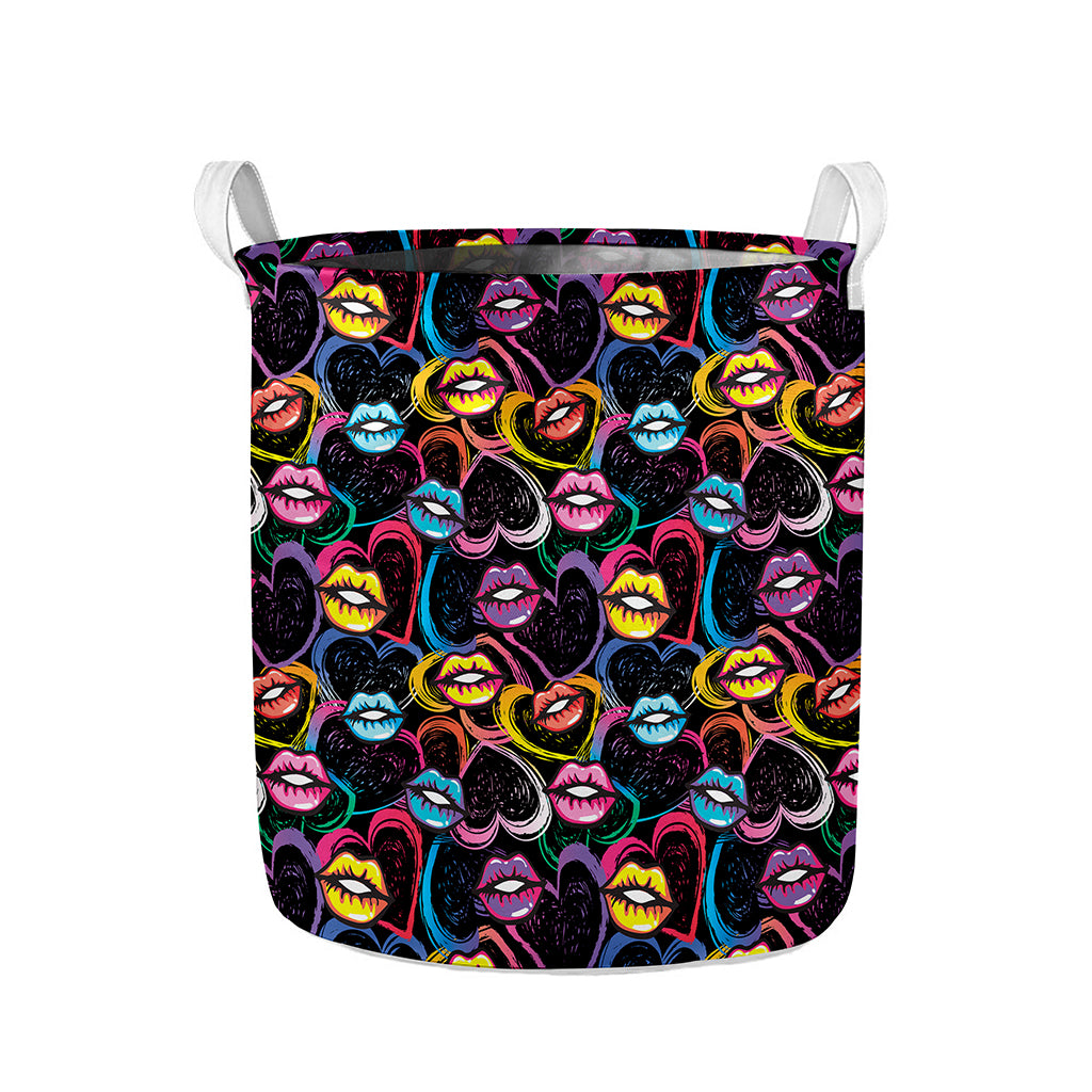 Funky Kiss Lips Pattern Print Collapsible Laundry Basket