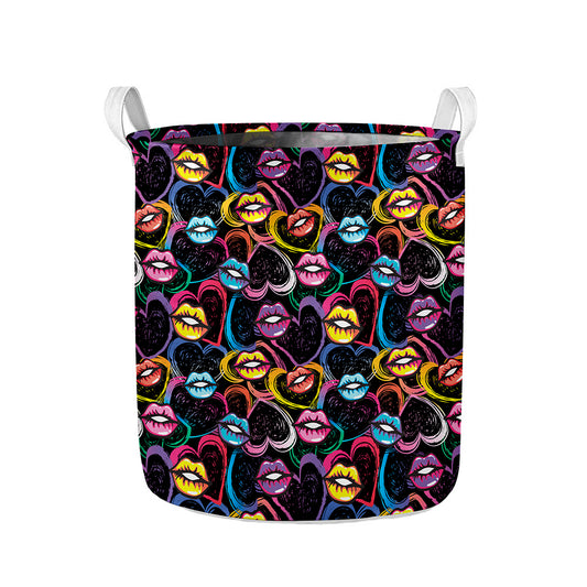 Funky Kiss Lips Pattern Print Collapsible Laundry Basket