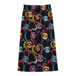 Funky Kiss Lips Pattern Print Cotton Front Slit Maxi Skirt