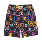 Funky Kiss Lips Pattern Print Cotton Shorts