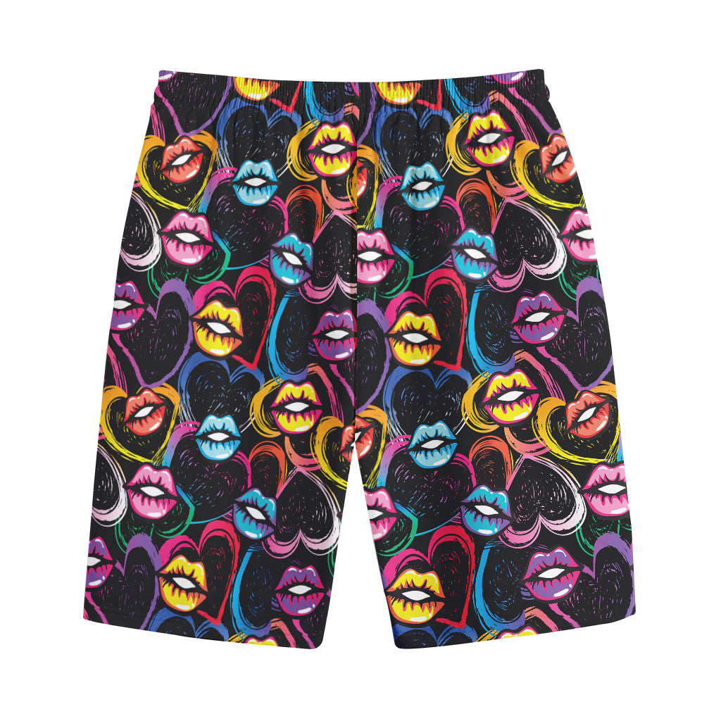 Funky Kiss Lips Pattern Print Cotton Shorts