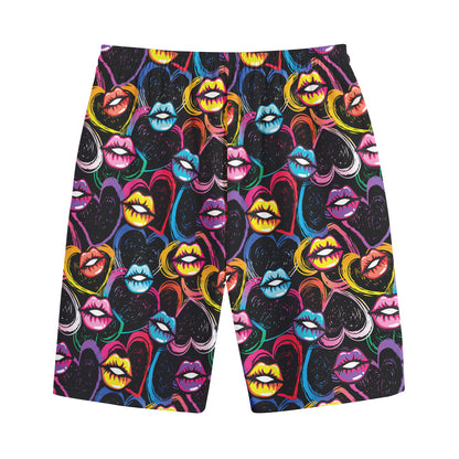 Funky Kiss Lips Pattern Print Cotton Shorts