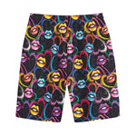 Funky Kiss Lips Pattern Print Cotton Shorts