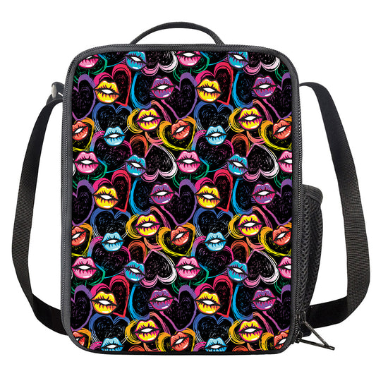 Funky Kiss Lips Pattern Print Crossbody Lunch Bag