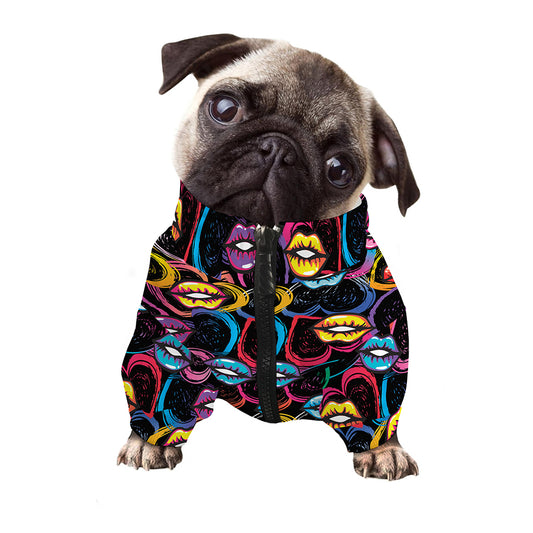Funky Kiss Lips Pattern Print Dog Zip Up Jacket