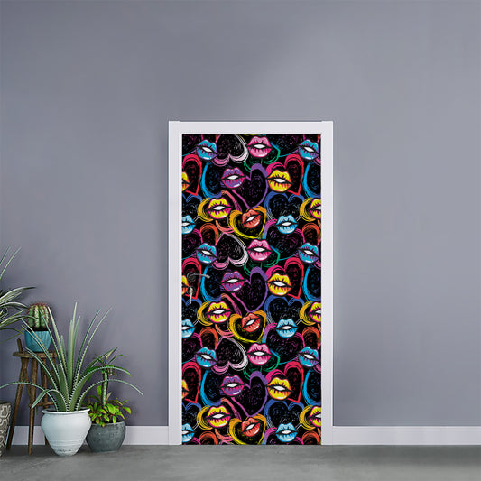 Funky Kiss Lips Pattern Print Door Sticker