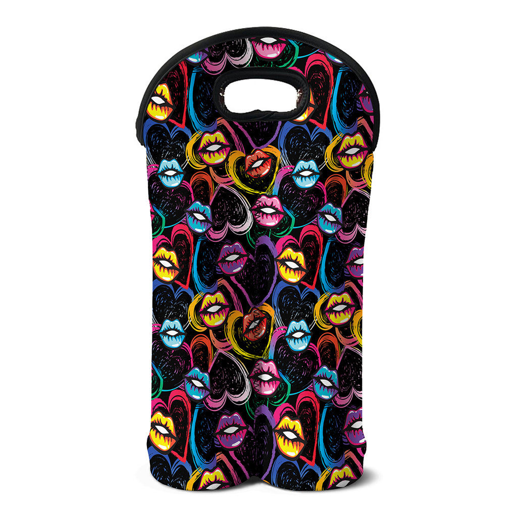 Funky Kiss Lips Pattern Print Double Neoprene Wine Tote