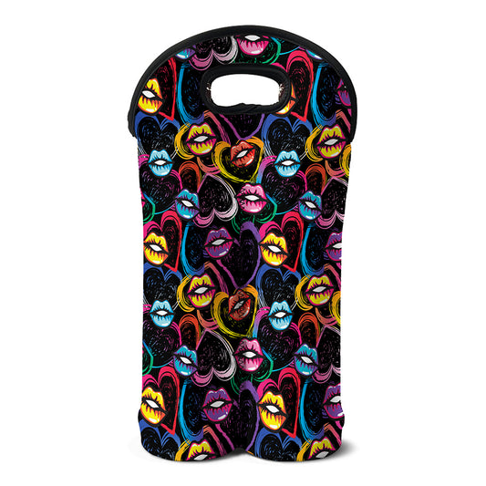 Funky Kiss Lips Pattern Print Double Neoprene Wine Tote