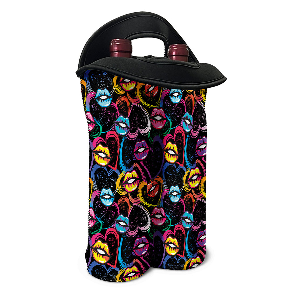 Funky Kiss Lips Pattern Print Double Neoprene Wine Tote