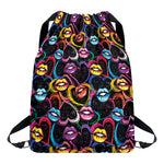Funky Kiss Lips Pattern Print Drawstring Backpack