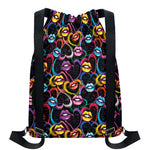 Funky Kiss Lips Pattern Print Drawstring Backpack
