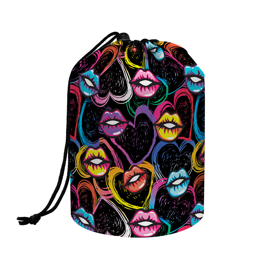 Funky Kiss Lips Pattern Print Drawstring Makeup Bag