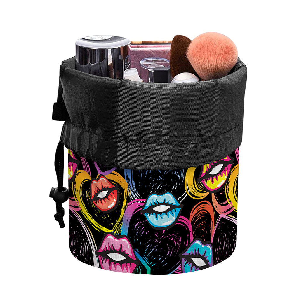Funky Kiss Lips Pattern Print Drawstring Makeup Bag