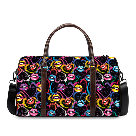 Funky Kiss Lips Pattern Print Duffle Bag