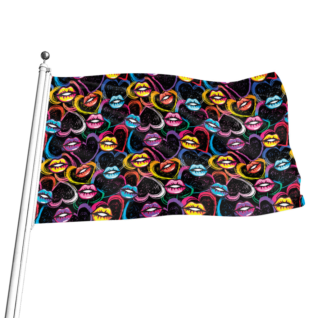 Funky Kiss Lips Pattern Print Flag