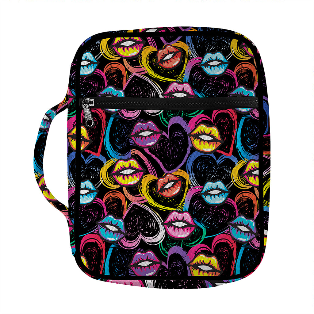 Funky Kiss Lips Pattern Print Front Pocket Bible Bag