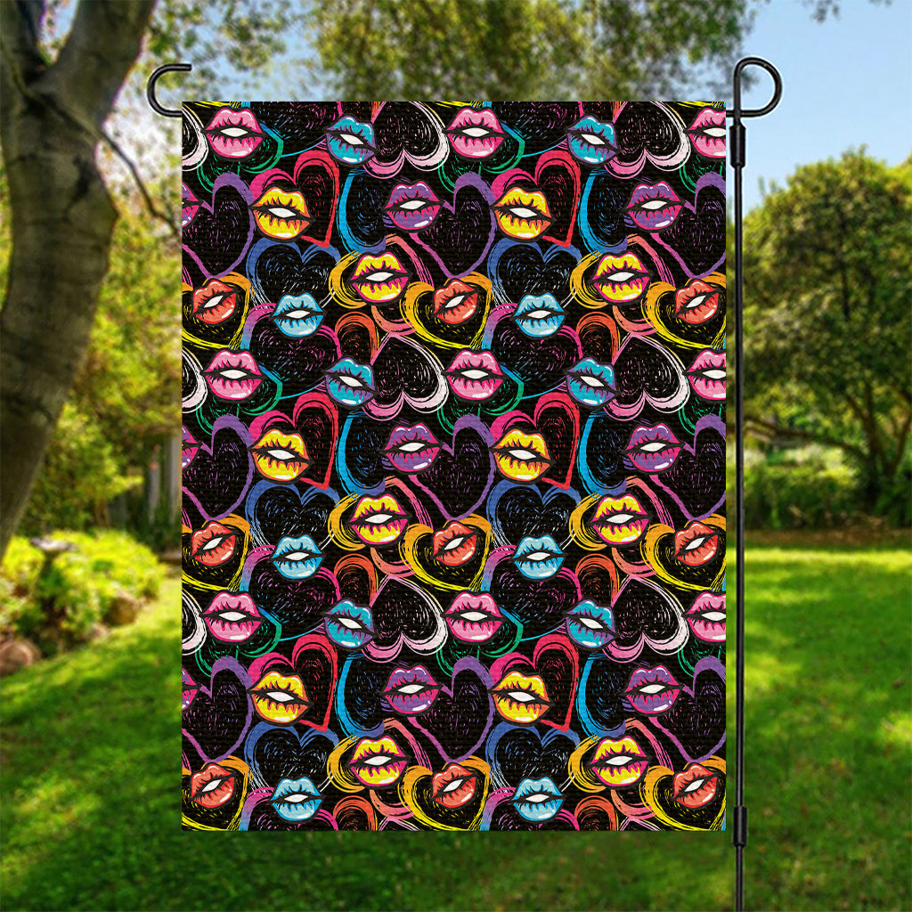 Funky Kiss Lips Pattern Print Garden Flag