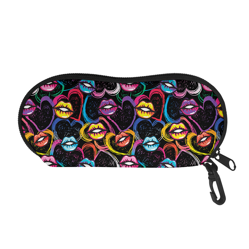 Funky Kiss Lips Pattern Print Glasses Case
