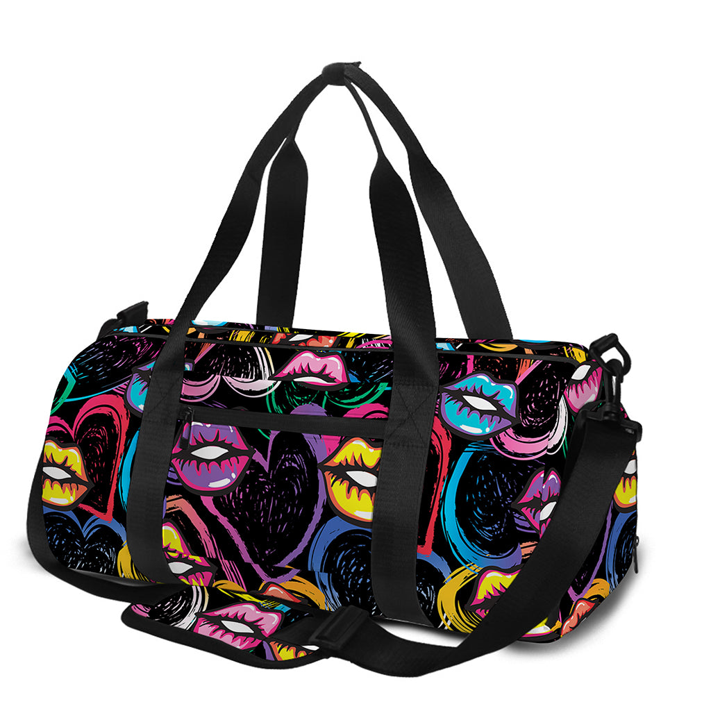 Funky Kiss Lips Pattern Print Gym Bag