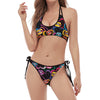 Funky Kiss Lips Pattern Print Halter Scoop Tie Side Bikini