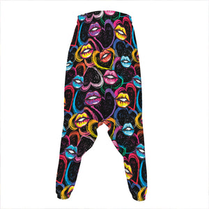 Funky Kiss Lips Pattern Print Hammer Pants