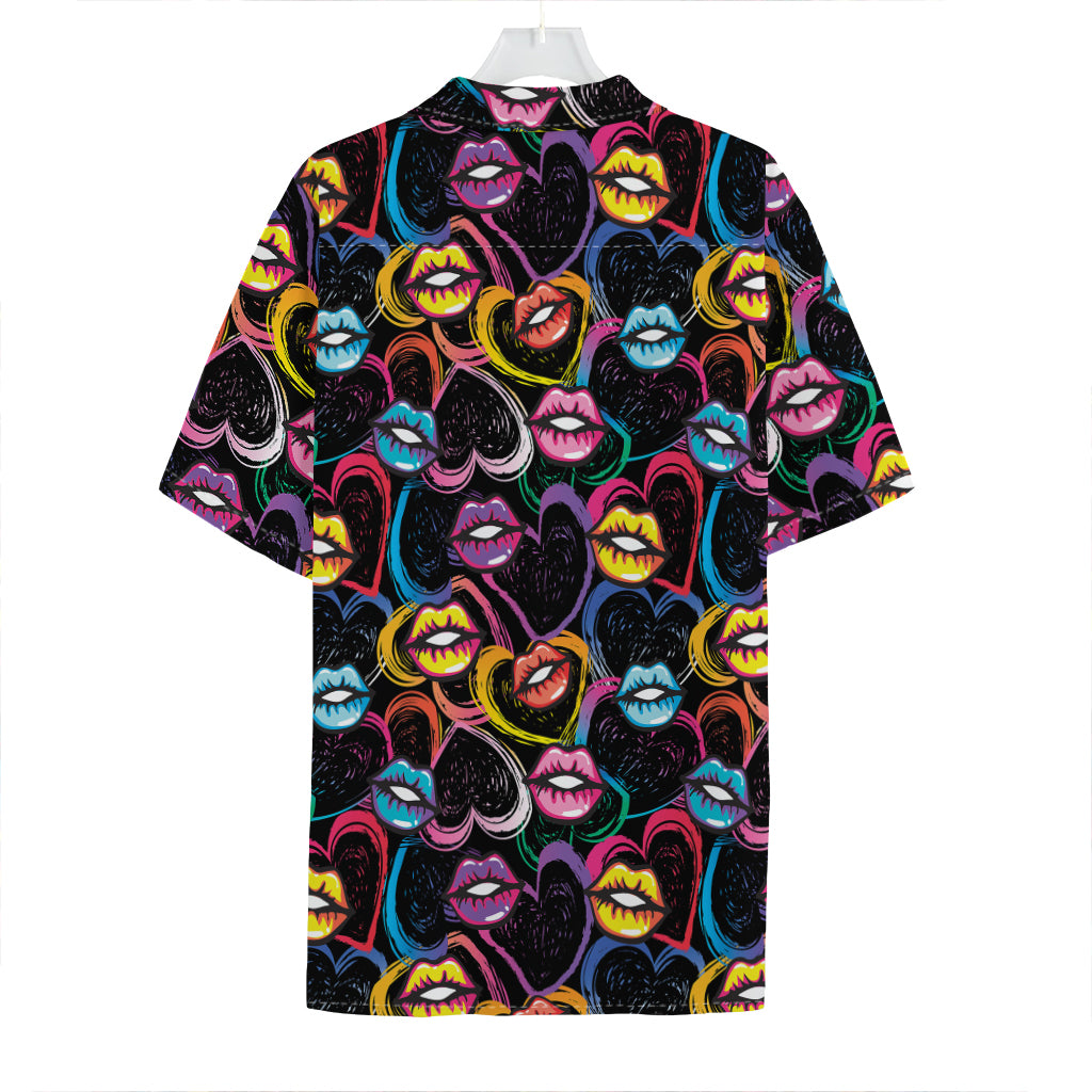 Funky Kiss Lips Pattern Print Hawaiian Shirt