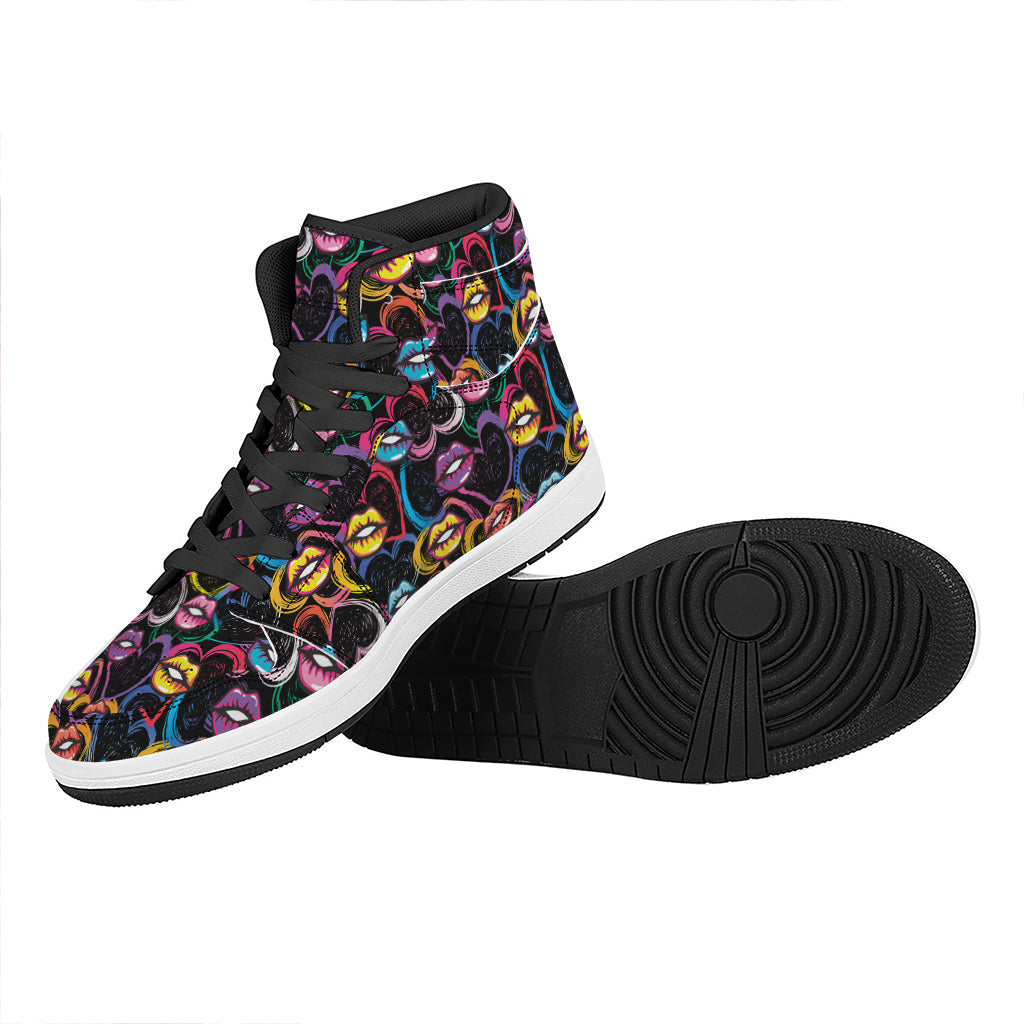 Funky Kiss Lips Pattern Print High Top Leather Sneakers