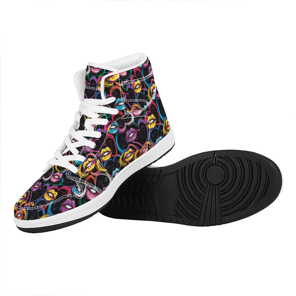 Funky Kiss Lips Pattern Print High Top Leather Sneakers