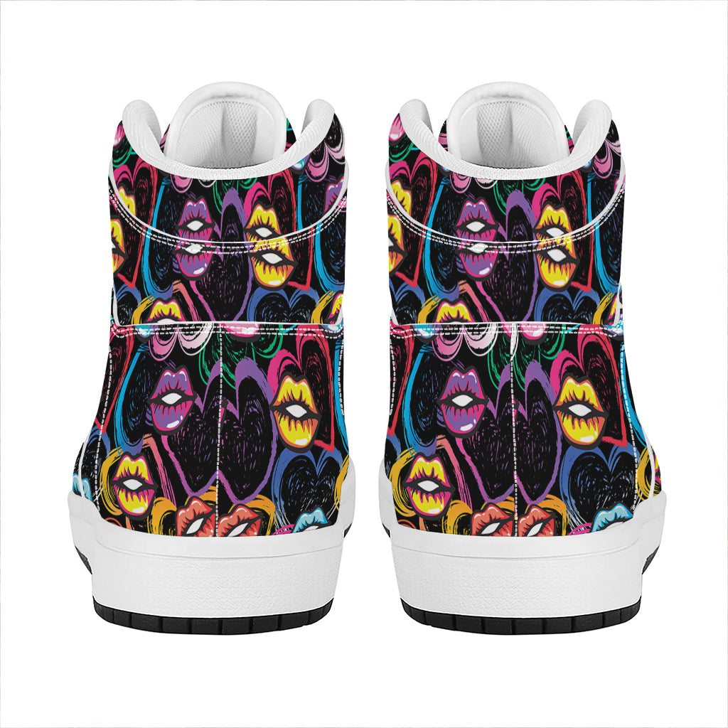 Funky Kiss Lips Pattern Print High Top Leather Sneakers