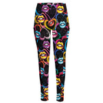 Funky Kiss Lips Pattern Print High-Waisted Pocket Leggings