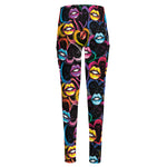 Funky Kiss Lips Pattern Print High-Waisted Pocket Leggings