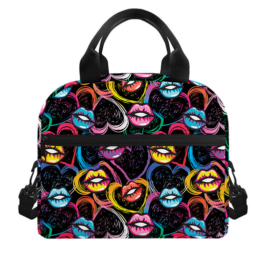 Funky Kiss Lips Pattern Print Insulated Lunch Bag