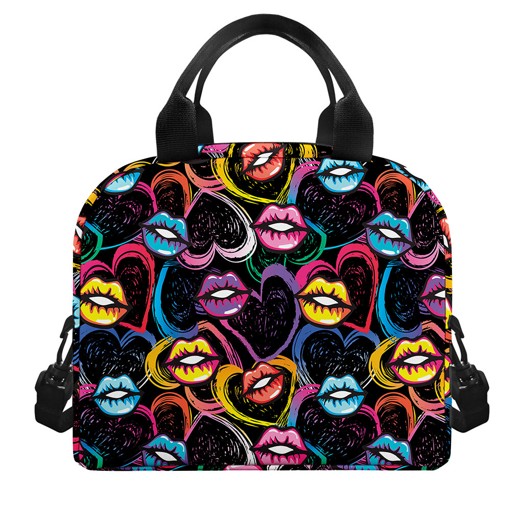 Funky Kiss Lips Pattern Print Insulated Lunch Bag