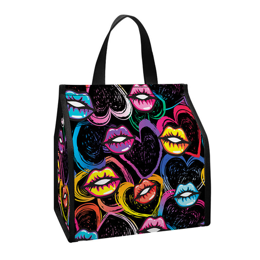 Funky Kiss Lips Pattern Print Insulated Lunch Tote