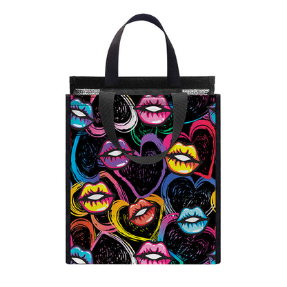Funky Kiss Lips Pattern Print Insulated Lunch Tote