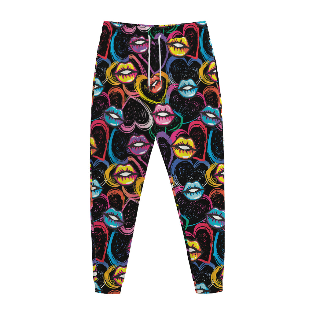 Funky Kiss Lips Pattern Print Jogger Pants