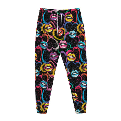 Funky Kiss Lips Pattern Print Jogger Pants