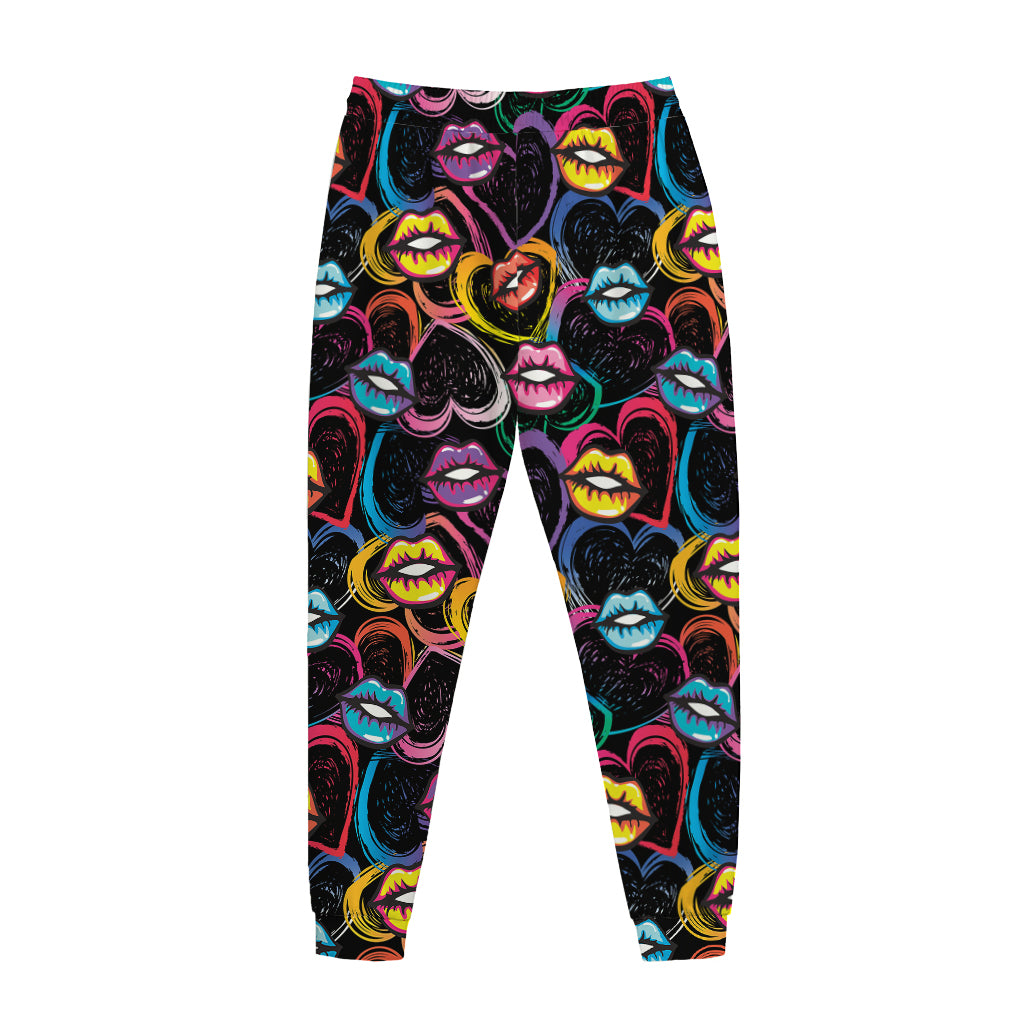 Funky Kiss Lips Pattern Print Jogger Pants
