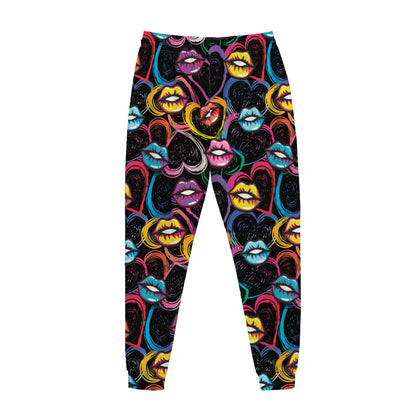 Funky Kiss Lips Pattern Print Jogger Pants