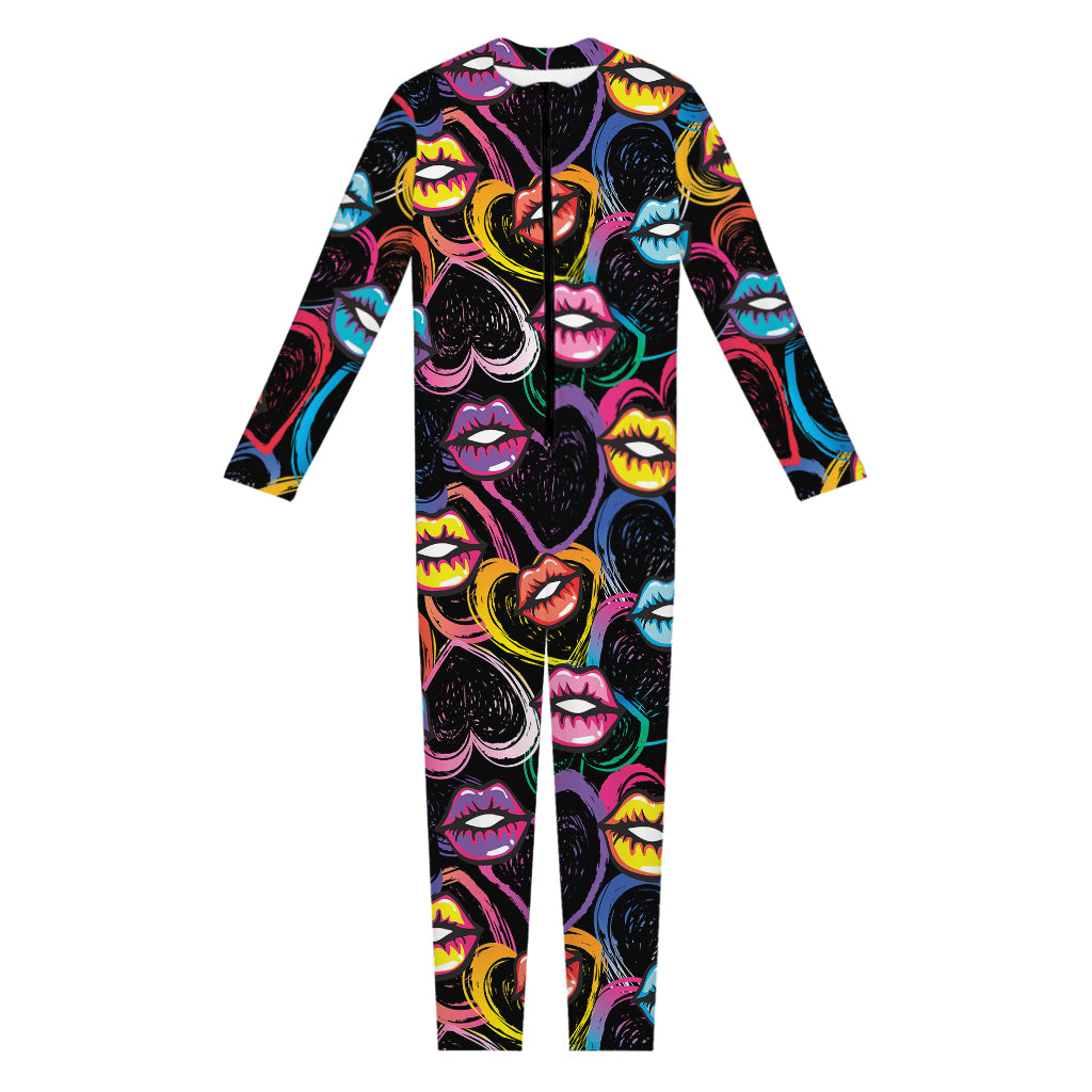 Funky Kiss Lips Pattern Print Jumpsuit