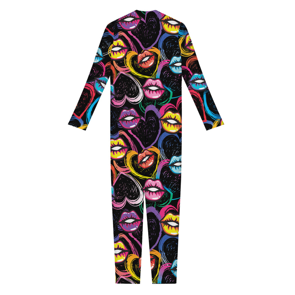 Funky Kiss Lips Pattern Print Jumpsuit