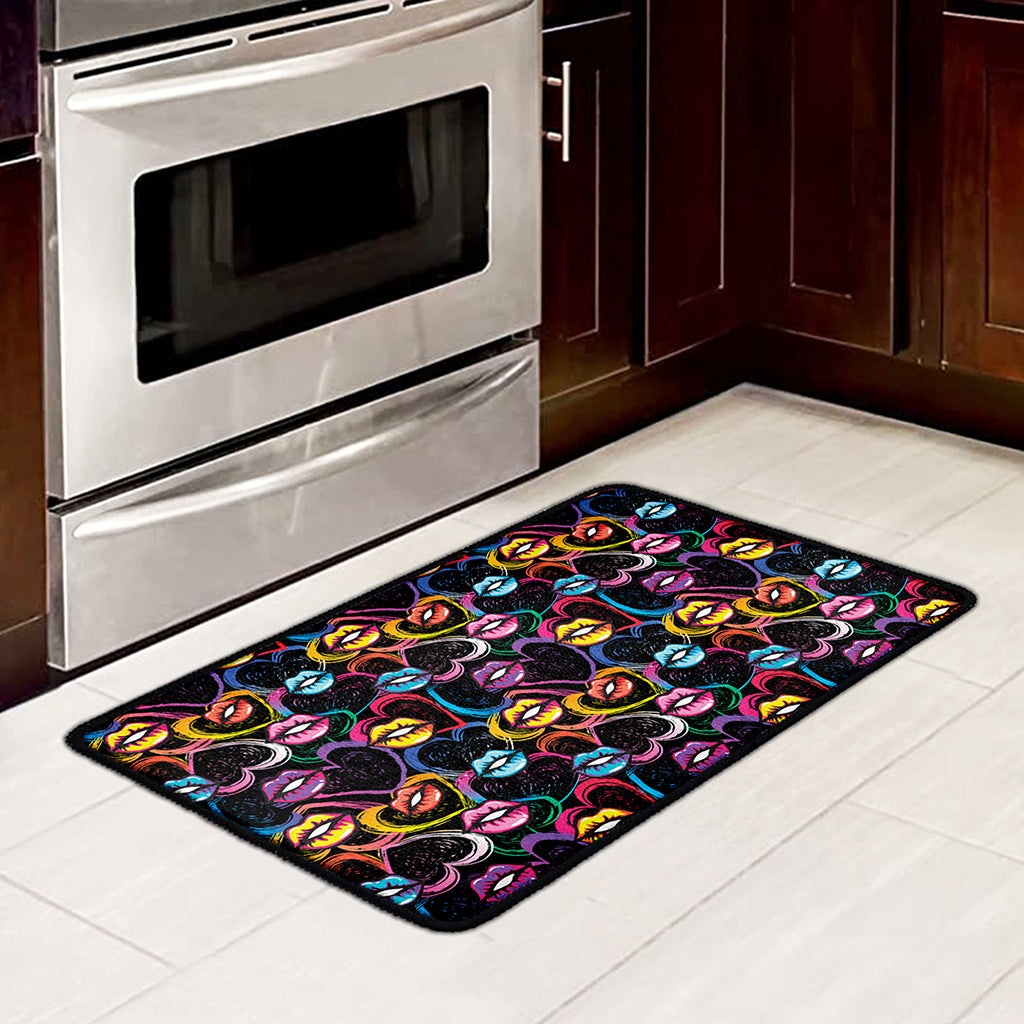 Funky Kiss Lips Pattern Print Kitchen Mat