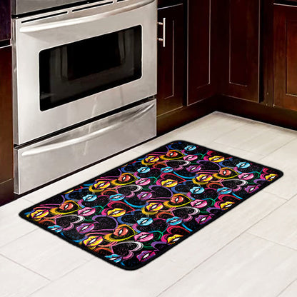 Funky Kiss Lips Pattern Print Kitchen Mat