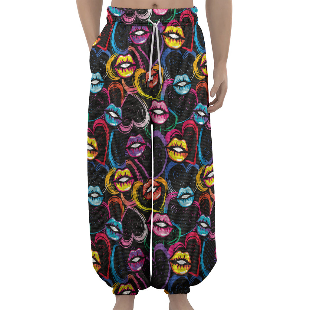 Funky Kiss Lips Pattern Print Lantern Pants