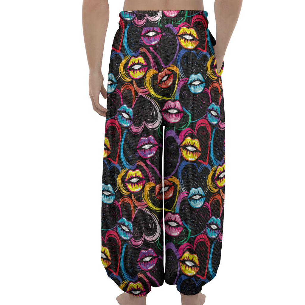 Funky Kiss Lips Pattern Print Lantern Pants