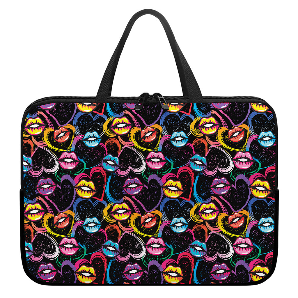 Funky Kiss Lips Pattern Print Laptop Sleeve With Handle