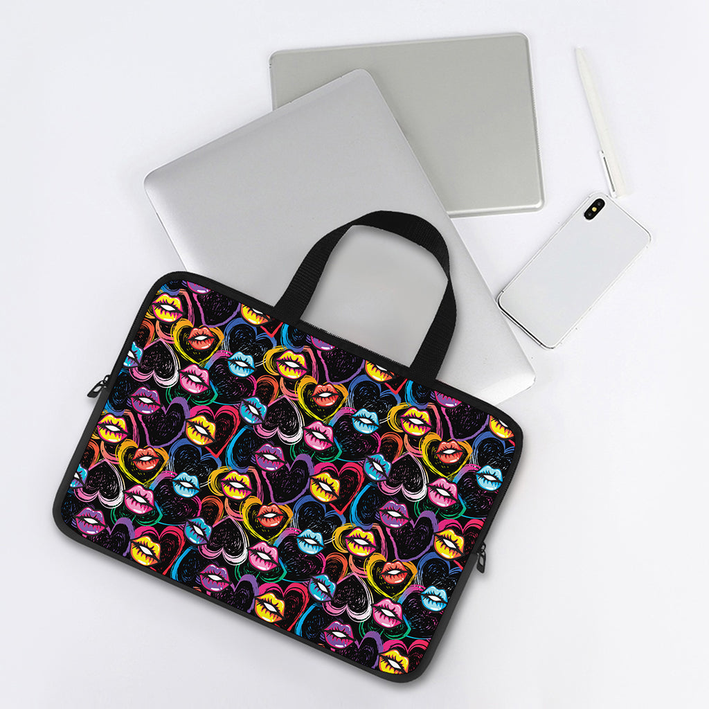 Funky Kiss Lips Pattern Print Laptop Sleeve With Handle