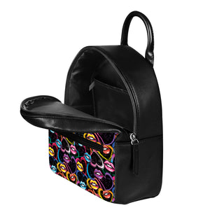 Funky Kiss Lips Pattern Print Leather Backpack