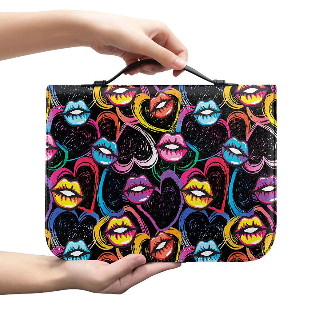 Funky Kiss Lips Pattern Print Leather Bible Cover